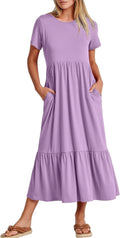 ANRABESS Womens Summer Casual Maxi Dress - Flowy Tiered Pocketed