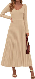 PRETTYGARDEN Sweater Dress Ribbed Knit A-Line Maxi - Elegant Fit
