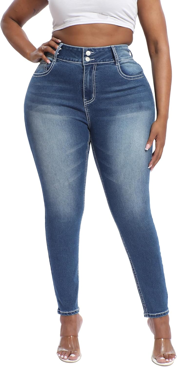 Womens Plus Size Skinny Jeans High Waisted Stretchy Classic Fit