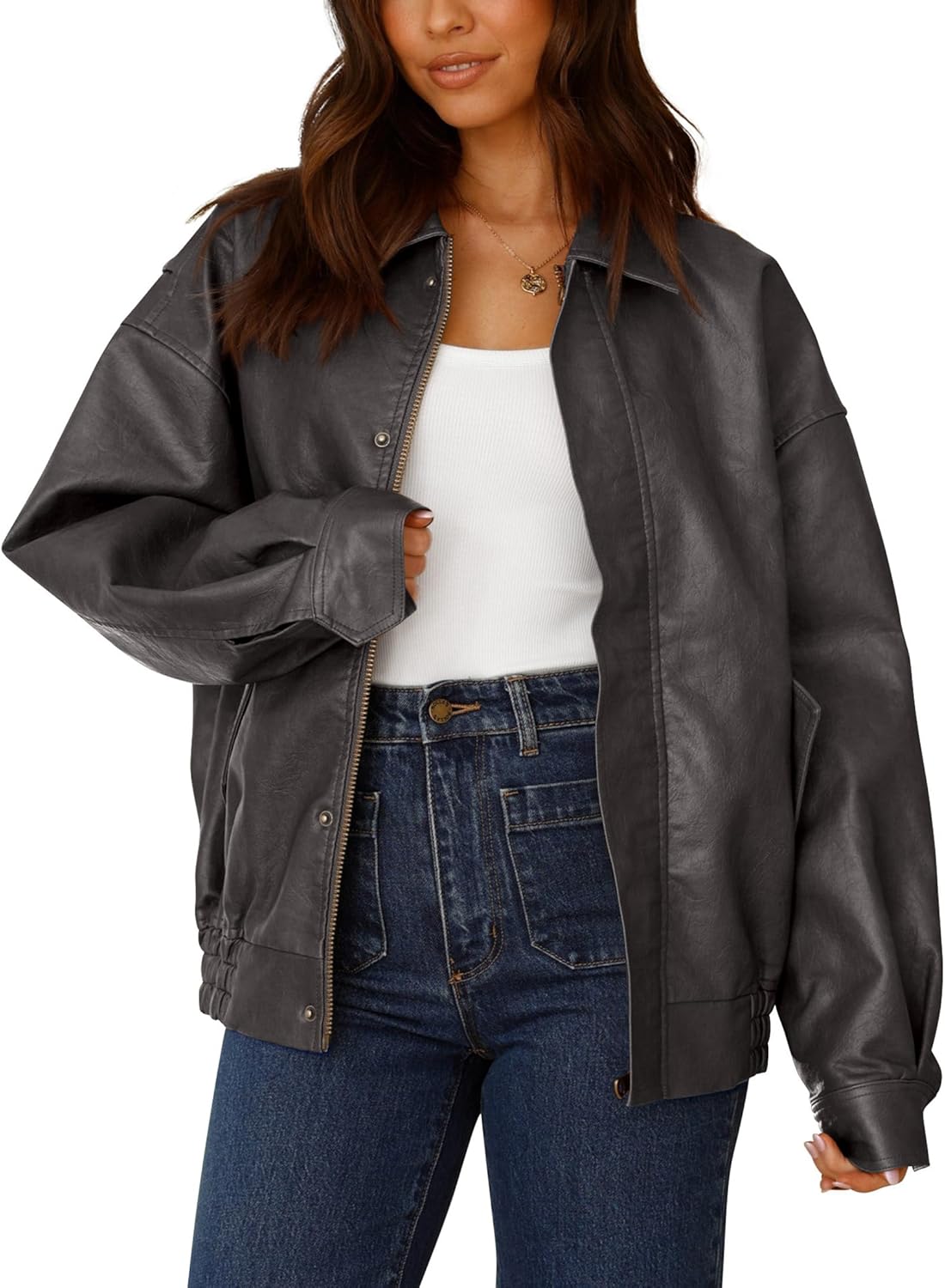Trendy Faux Leather Motorcycle Jacket for Women - Stylish Outerwear
