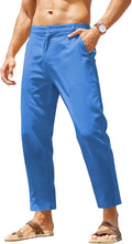 Men's Cotton Linen Relaxed Fit Pants - Lightweight Casual Beach Wear