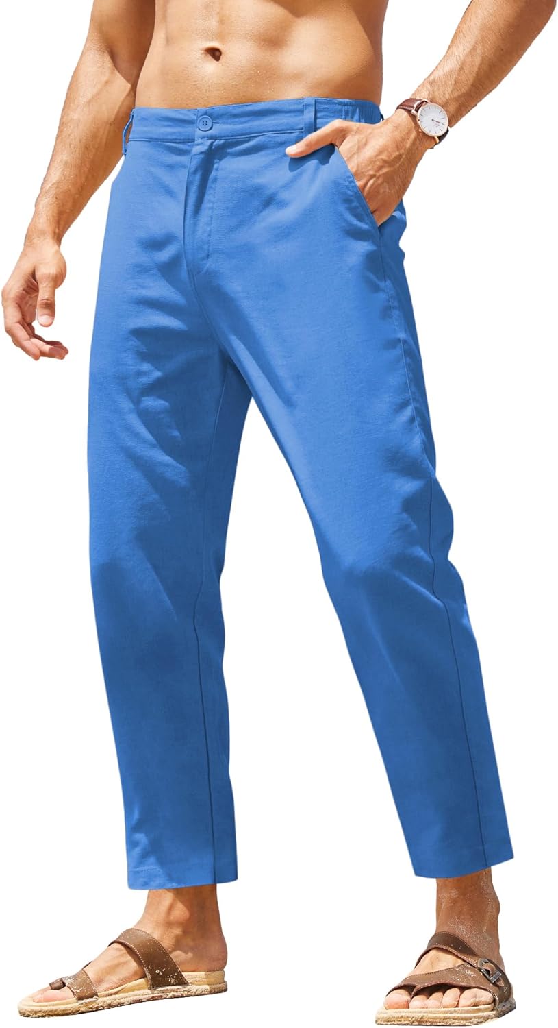 COOFANDY Men's Cotton Linen Pants for Casual and Beach Wear