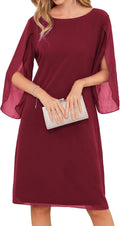 Womens Chiffon Dress with 3/4 Flutter Sleeves - Knee Length