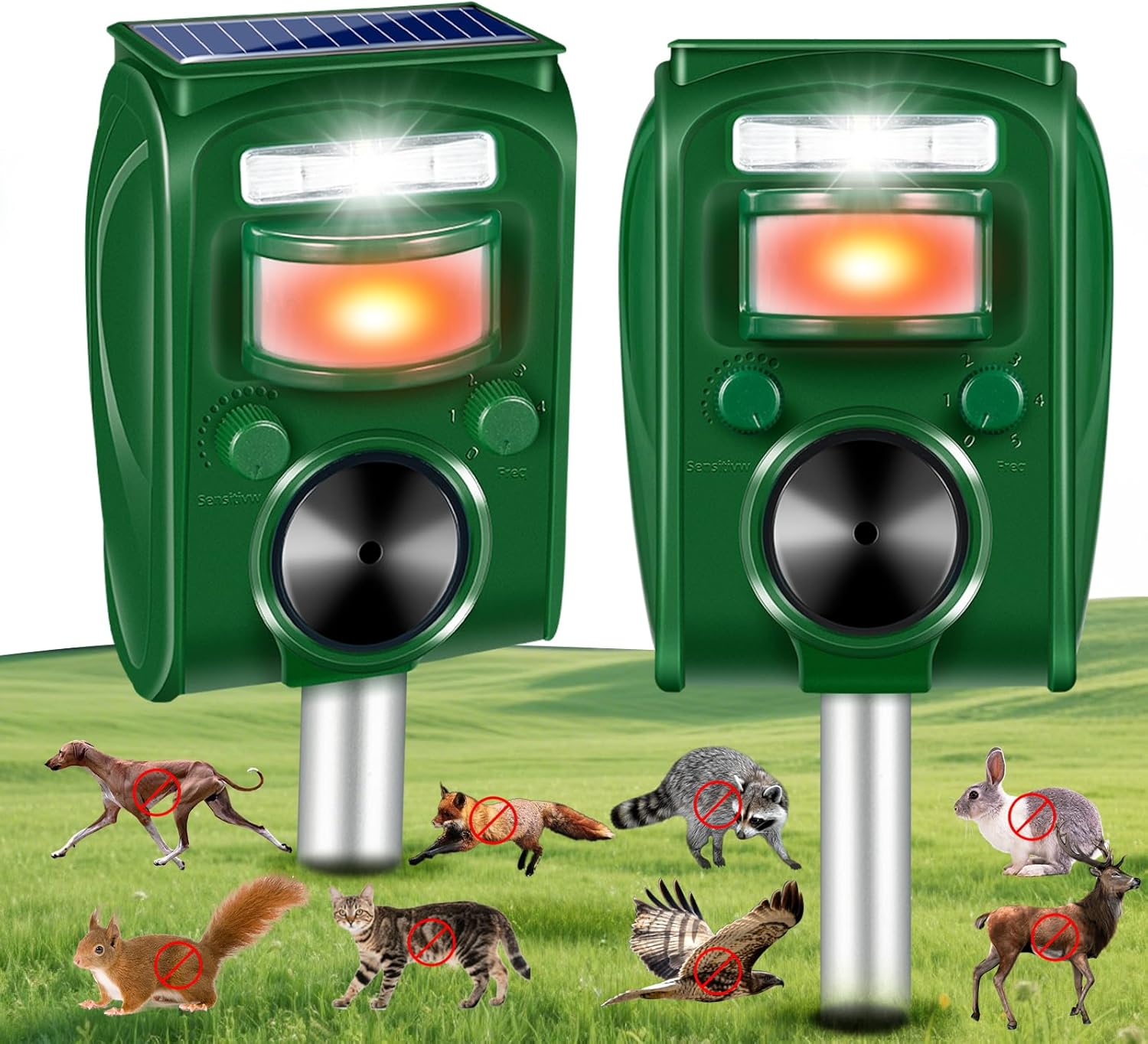 2 Pack Solar Animal Repellent Devices for Outdoor Protection