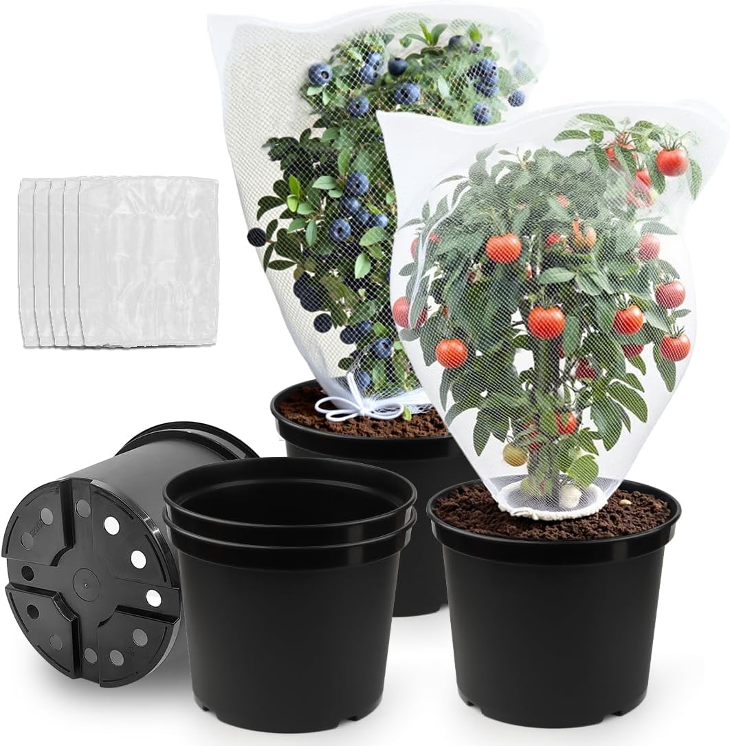 12-Inch Reusable Nursery Pots with Bird Netting Covers Bundle