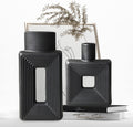 Black Ceramic Vase Set of 2 - Modern Hollow Square Vases for Home