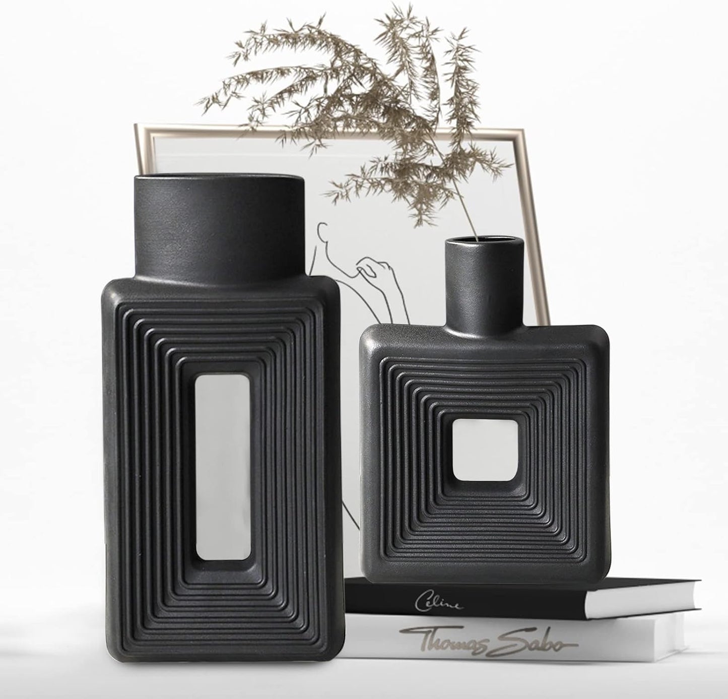 Black Ceramic Vase Set of 2 for Rustic Home Decor and Style