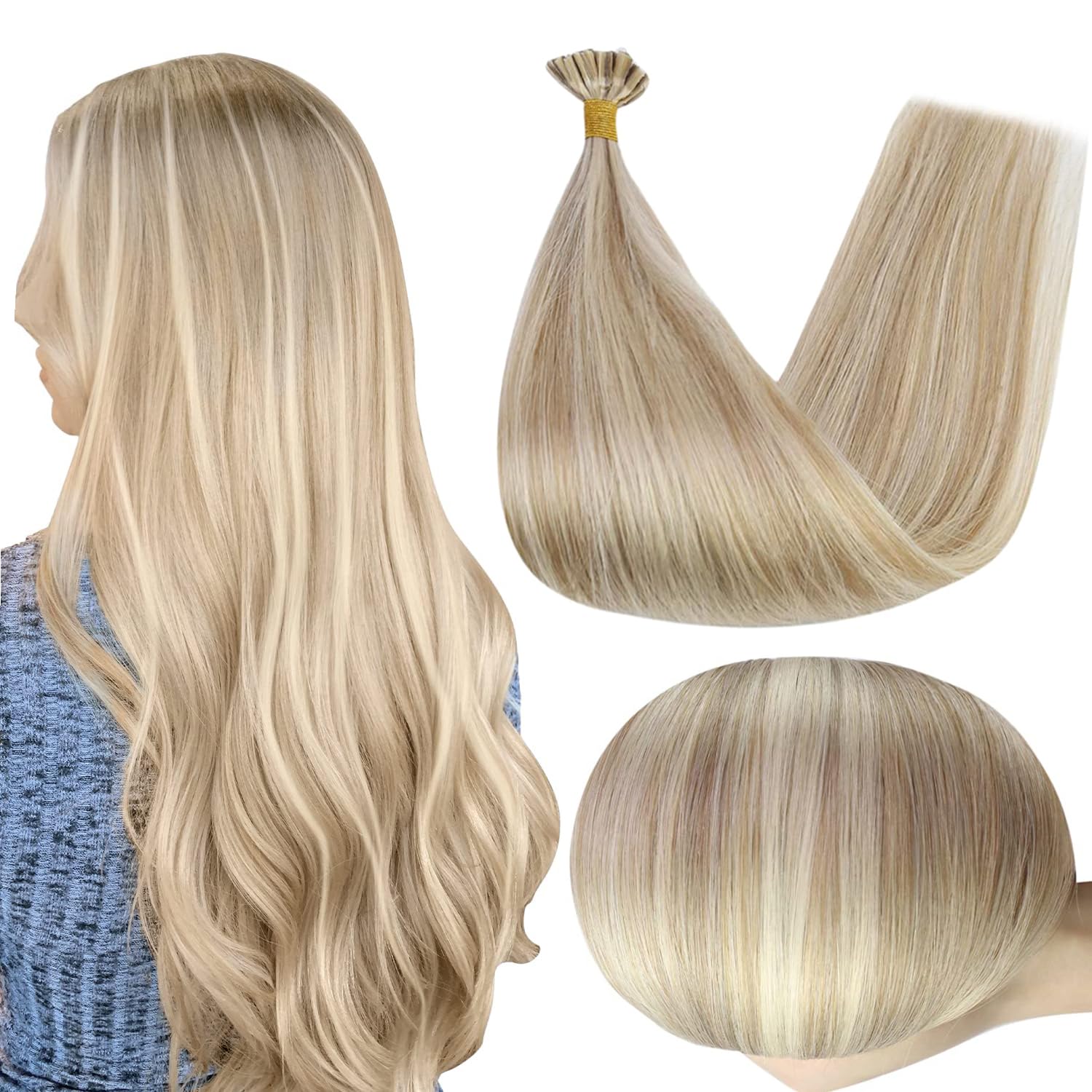 Full Shine U Tip Hair Extensions for Natural Blonde Highlights