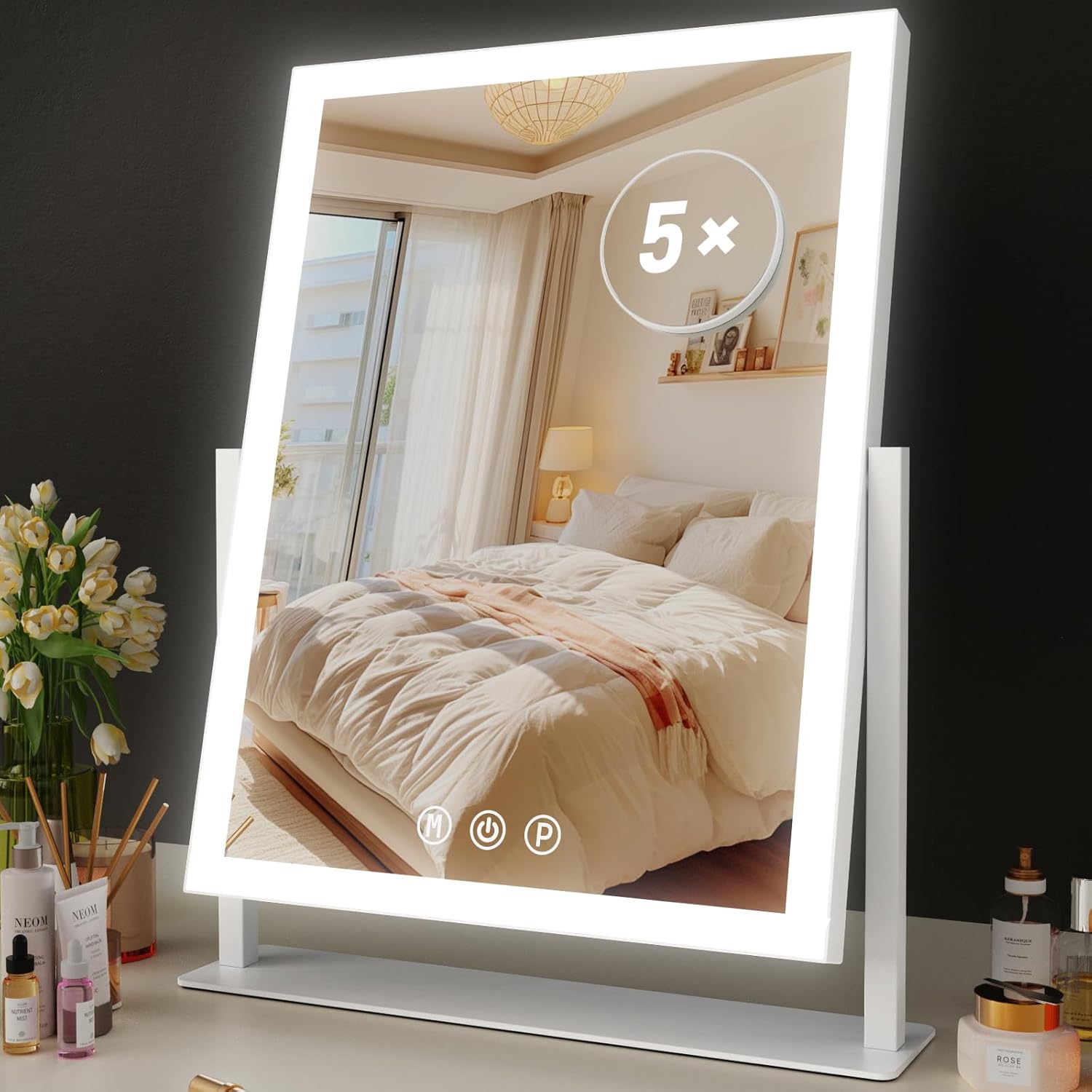Lighted Makeup Mirror with 120 Bright LEDs and 360 Rotation