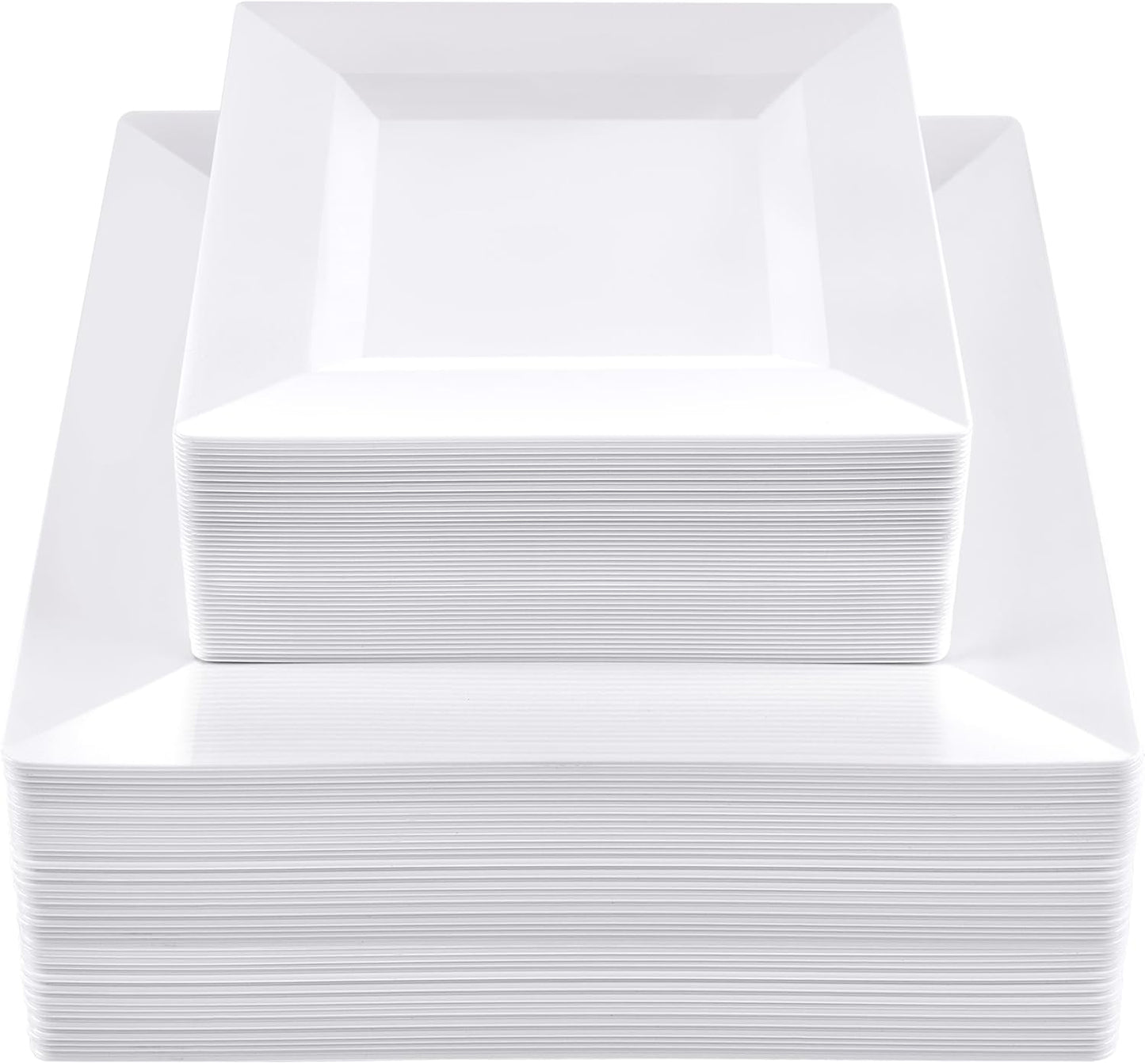100-Piece White Square Plastic Dinnerware Set for Events