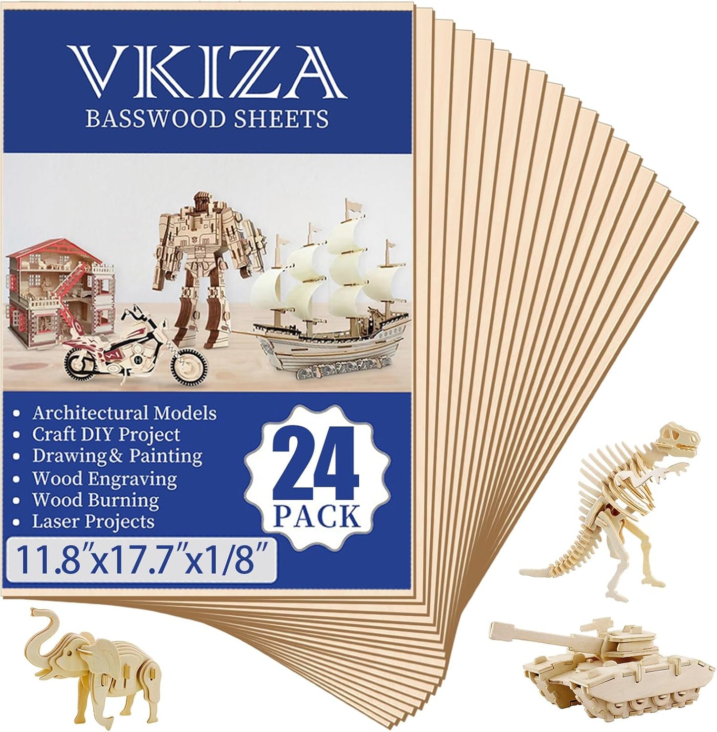 24 Pack Basswood Sheets for Crafts - Perfect for DIY Projects