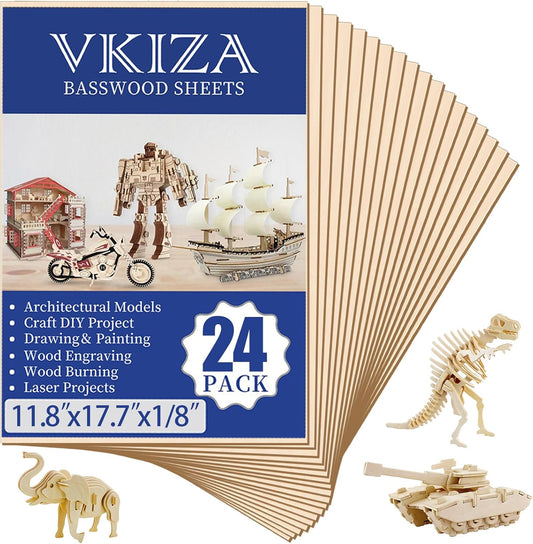 24 Pack Basswood Sheets for Crafts - Perfect for DIY Projects