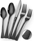 Hammered Black Silverware Set 20 Piece Modern Flatware Set