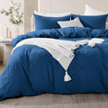 NEXHOME PRO Duvet Cover Set Queen Size Linen Feel Navy - Breathable