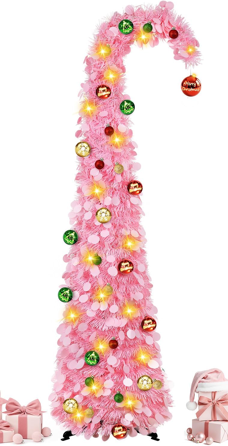Whimsical 5FT Christmas Tree with Ball String Lights for Decor