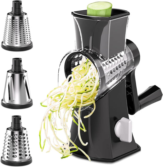 Hand Crank Cheese Grater with 3 Blades for Effortless Shredding
