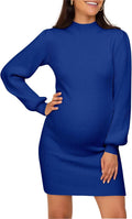 Maternity Sweater Dress Turtleneck Puff Sleeve Bodycon - Comfortable
