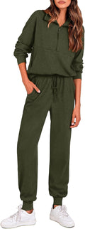 Women's Fall 2-Piece Ribbed Lounge Set - Zip Sweatshirt & Joggers