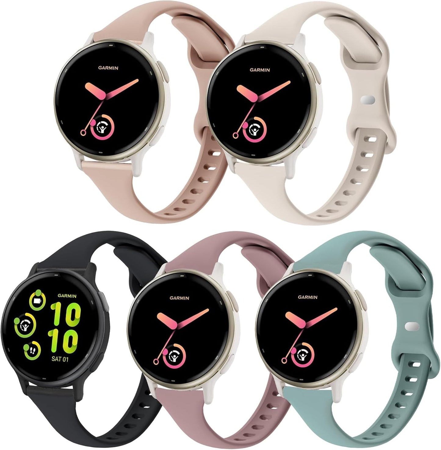 TUCOMO 5 Pack 20mm Slim Silicone Bands for Garmin - Sporty & Stylish!