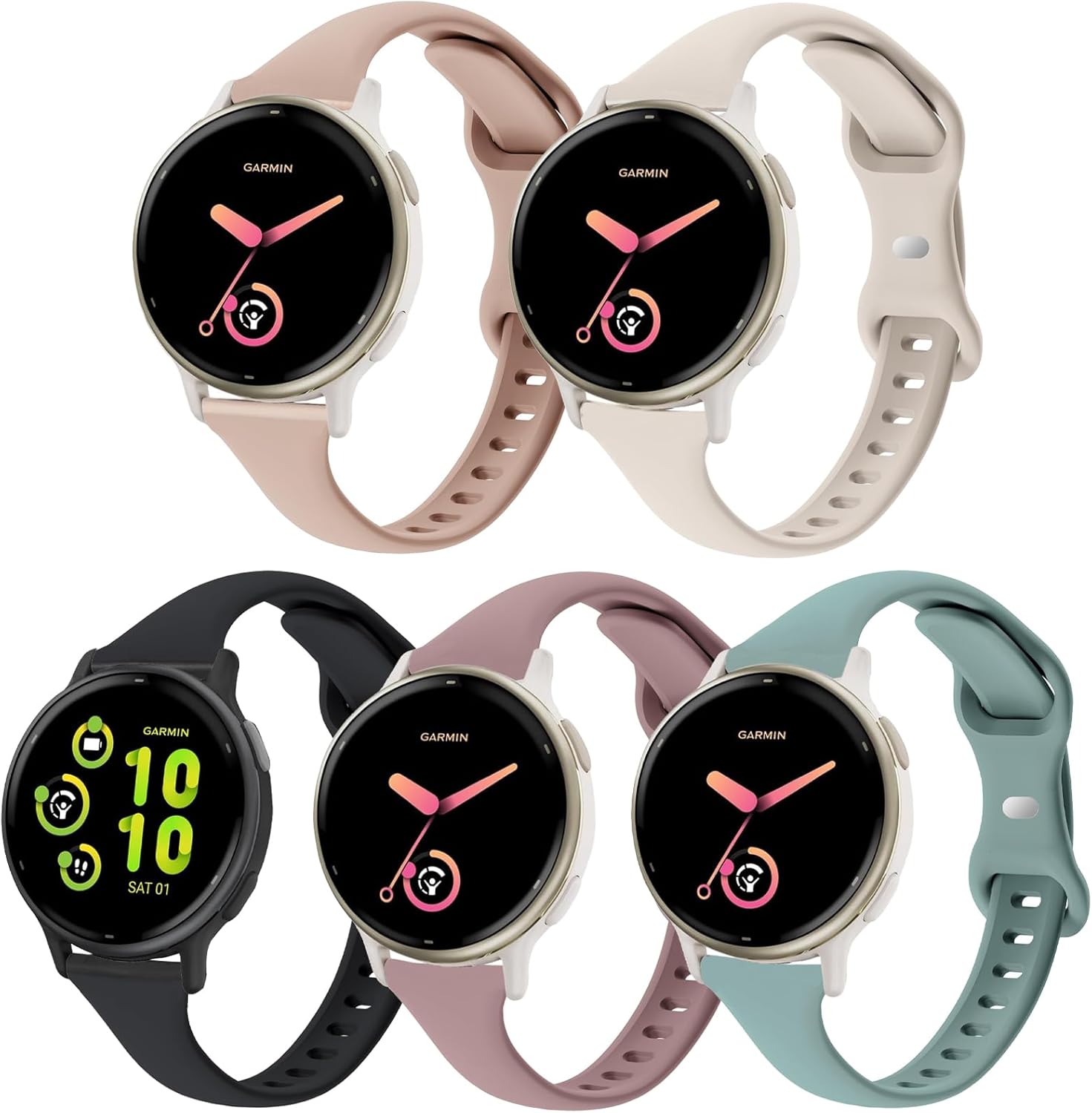 TUCOMO 5 Pack 20mm Slim Silicone Bands for Garmin - Sporty & Stylish!