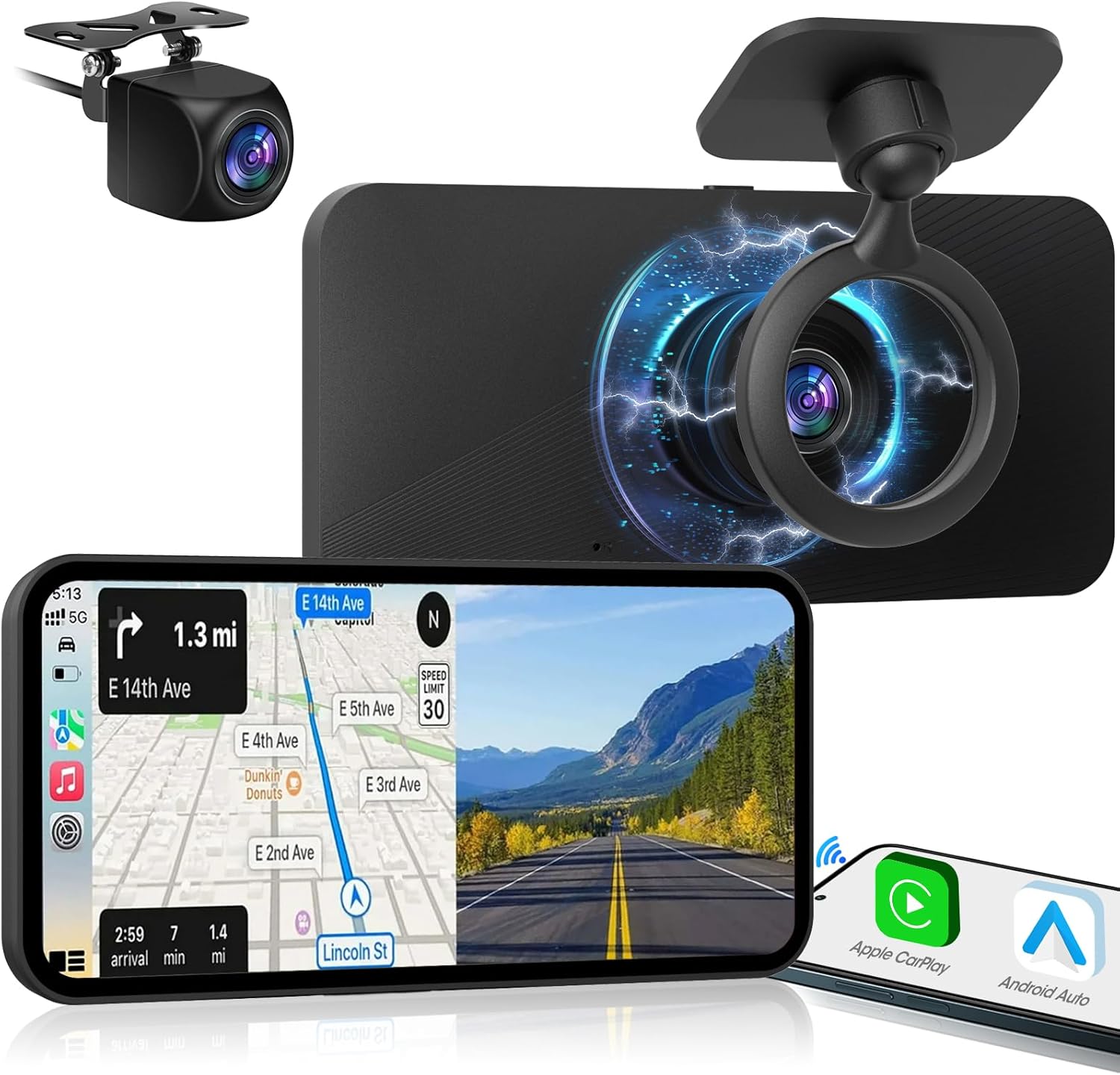 Portable CarPlay Stereo with 4K Dash Cam and Bluetooth Features