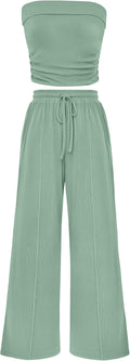 Womens Ribbed Knit 2 Piece Tube Top Wide Leg Set - Comfortable Fit