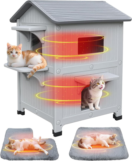 Insulated 2 Story Outdoor Cat House with Escape Door for Cats