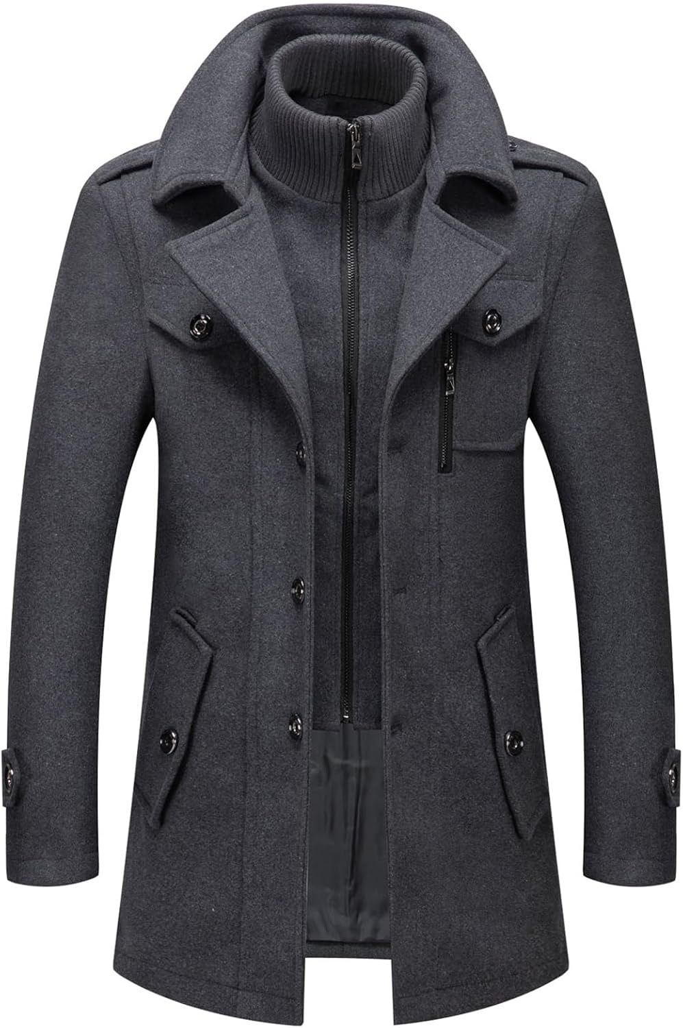Men's Thermal Wool Blend Peacoat with Detachable Zipper