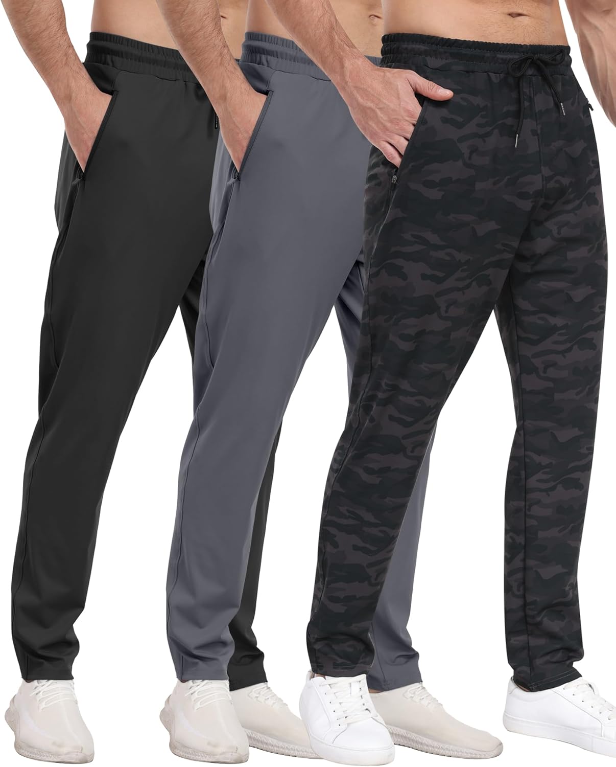 3 Pack Mens Athletic Sweatpants with Zipper Pockets for Gym