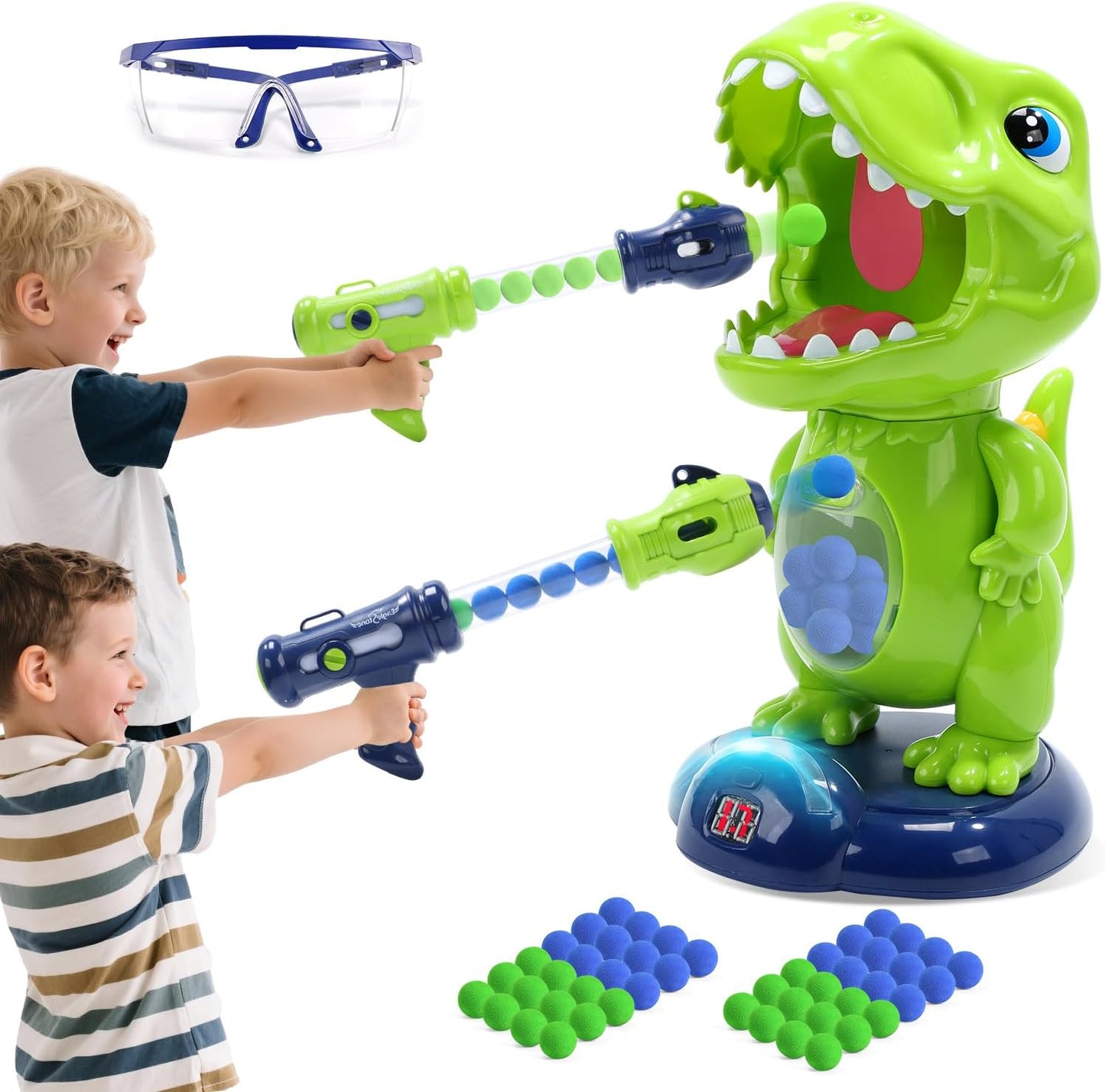 Dinosaur Shooting Game Kit for Kids with Pump Guns and Balls