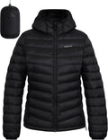 Women's Packable Puffer Jacket - Water-Repellent Quilted Hood