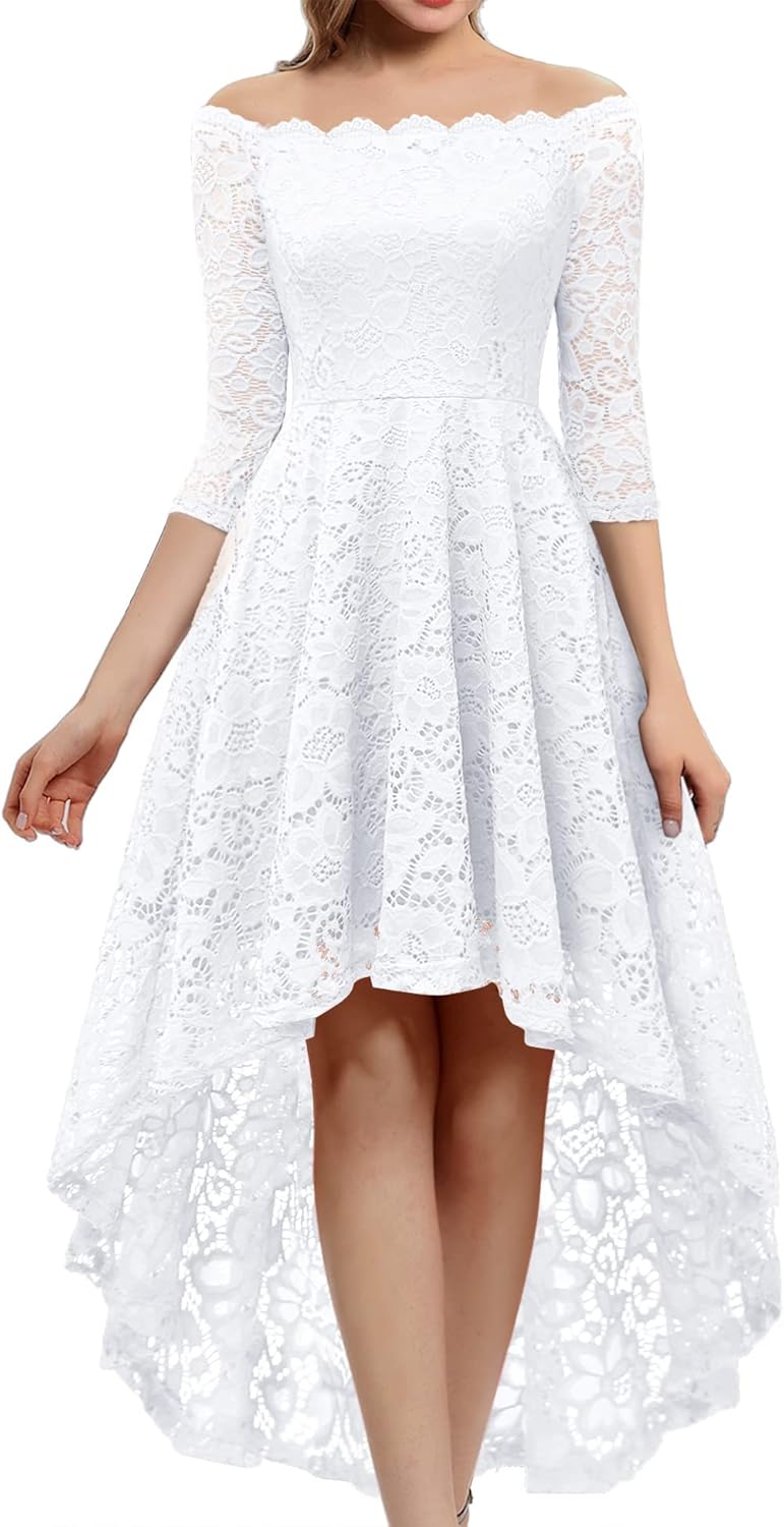 Dressystar Women's Lace Cocktail Dress Hi-Lo Off Shoulder Style