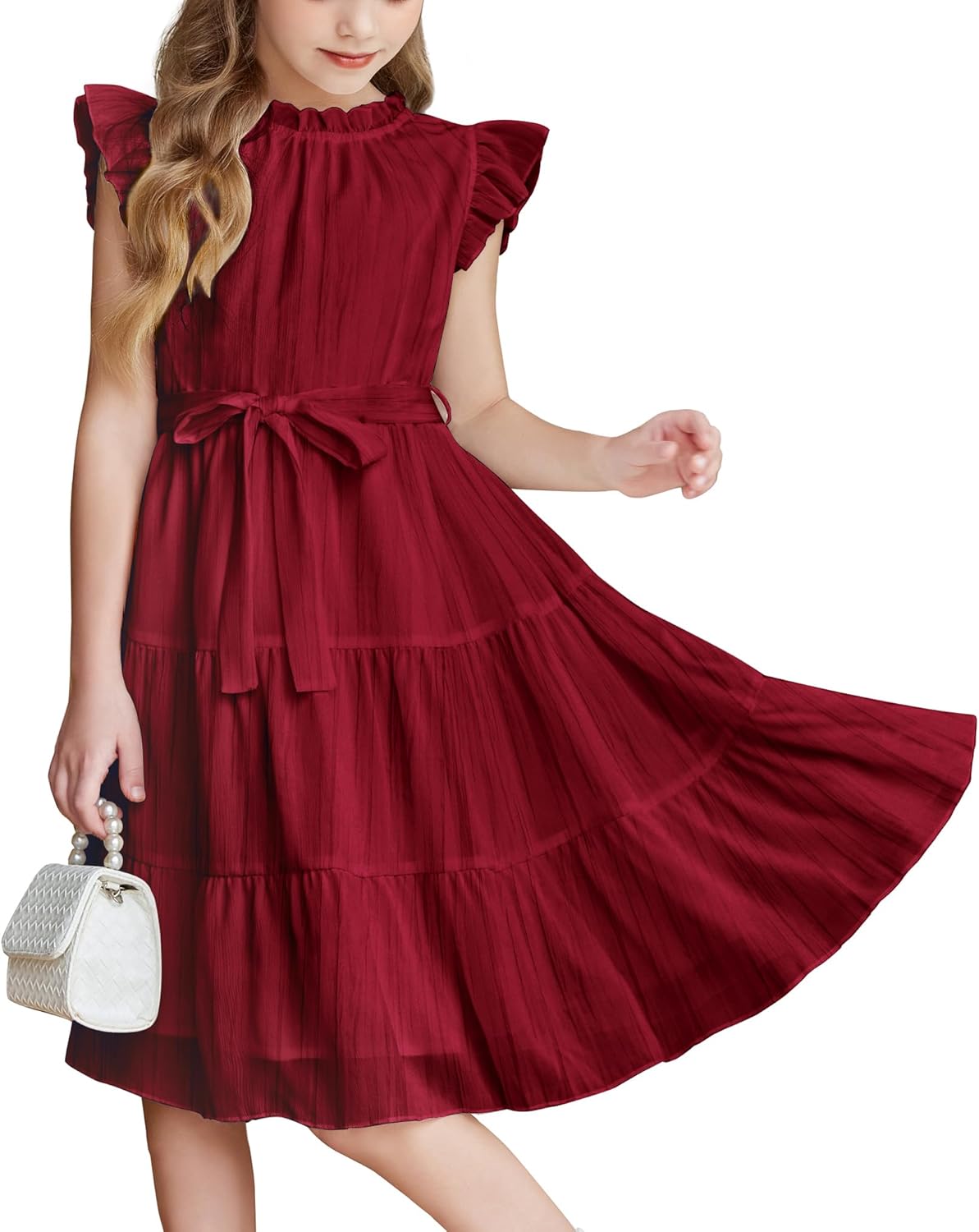 Arshiner Tween Girls Summer Dress with Ruffle Sleeves and Belt