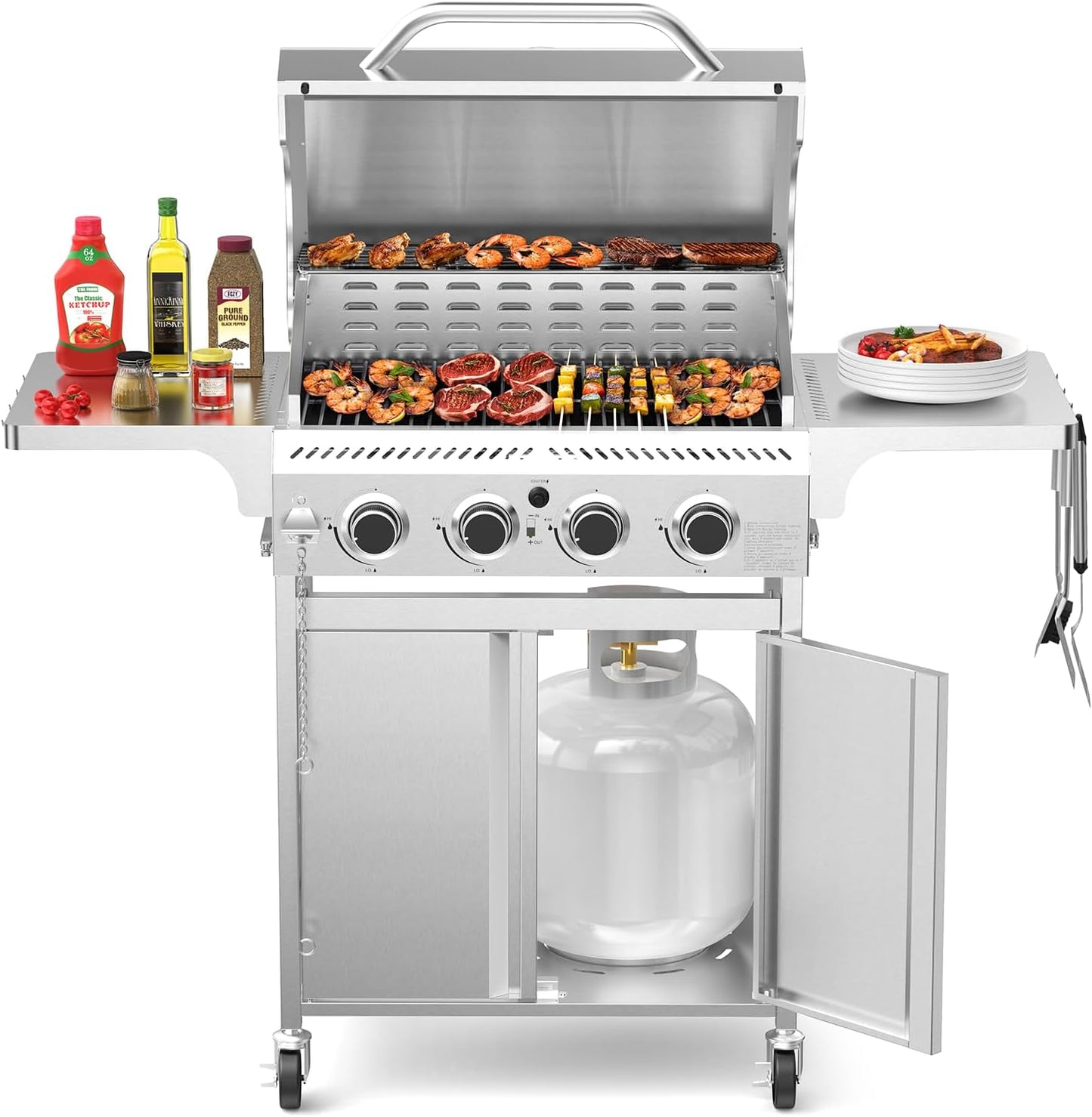 4-Burner Propane Gas Grill with 304 Stainless Steel Cooking Grid