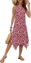 Women's Summer Midi Sundress with Asymmetrical Hem - Lightweight