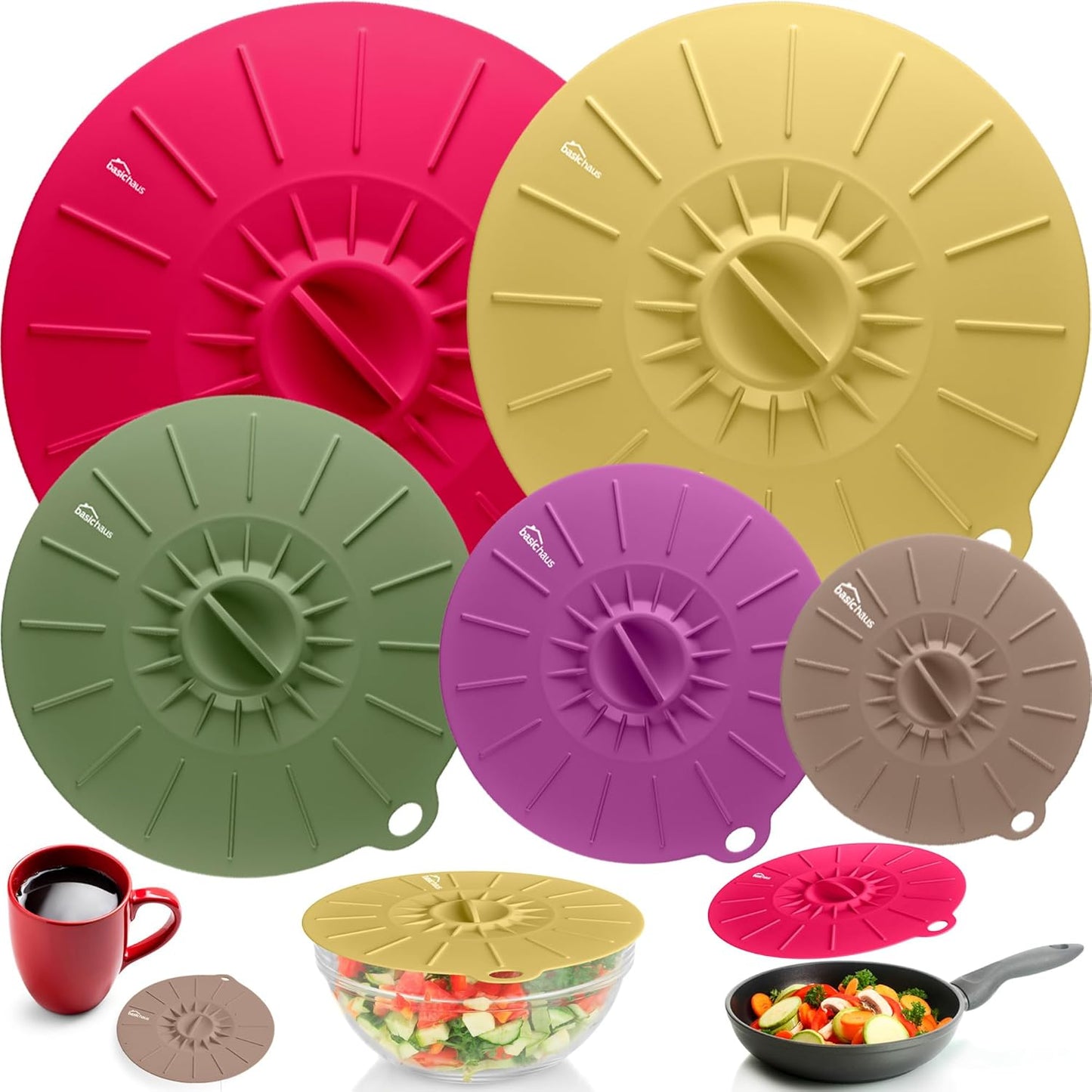 5-Pack Reusable Silicone Lids - Microwave Safe