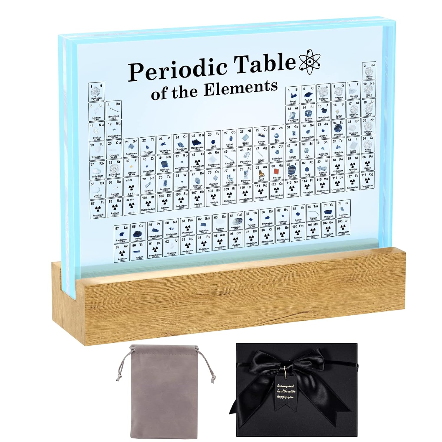 Periodic Table with Real Elements Inside and LED Lights Display