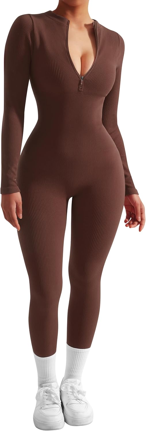 SUUKSESS Women Long Sleeve Ribbed Jumpsuit for All Occasions