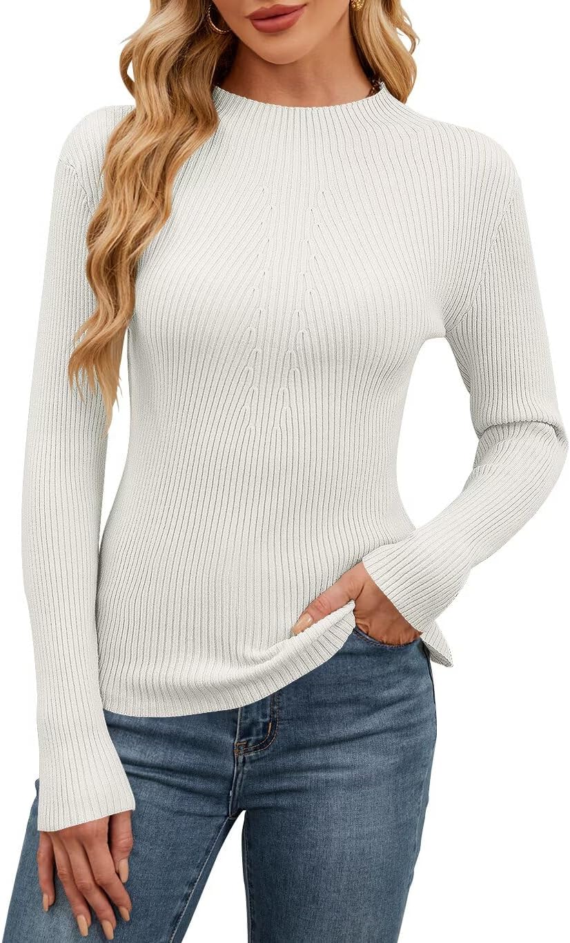 QACOHU Womens Fall Long Sleeve Ribbed Knit Sweater Pullover