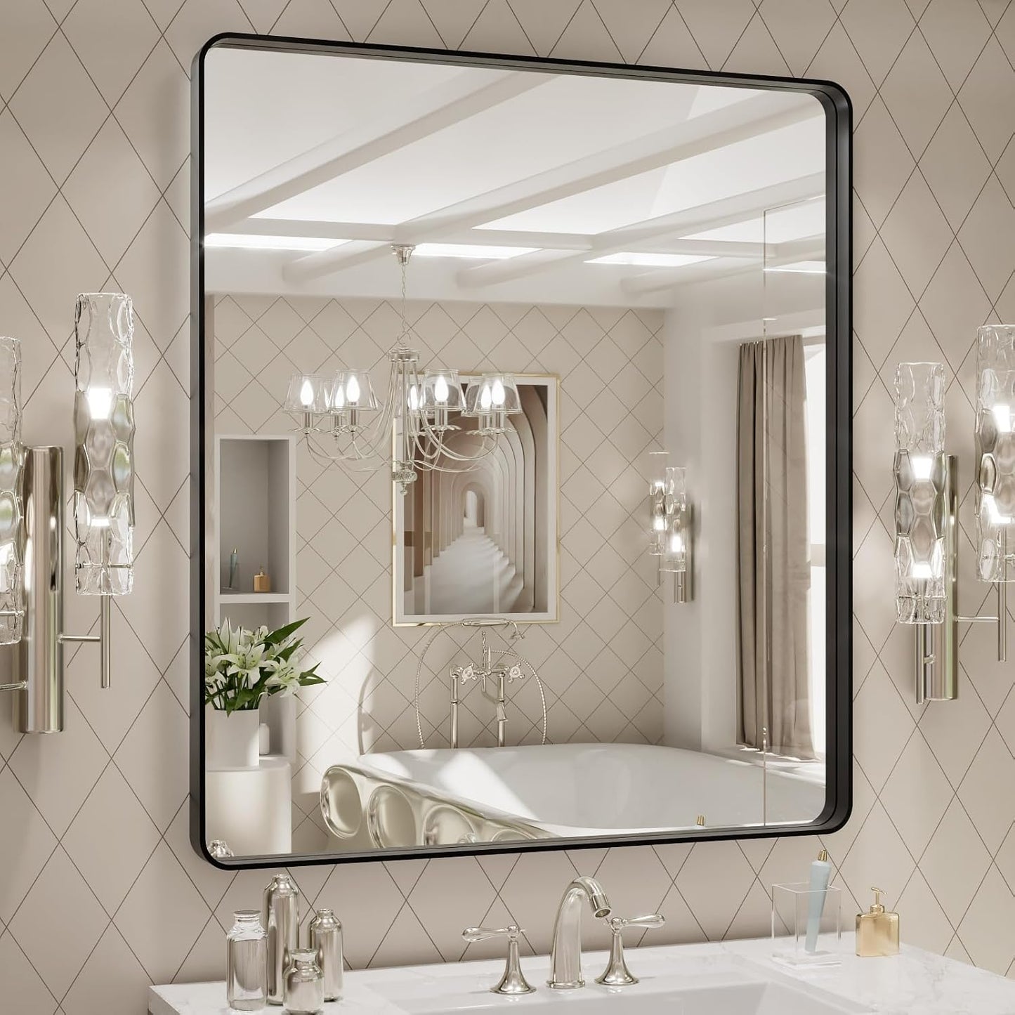 LOAAO 32x36 Inch Black Metal Framed Bathroom Mirror Review