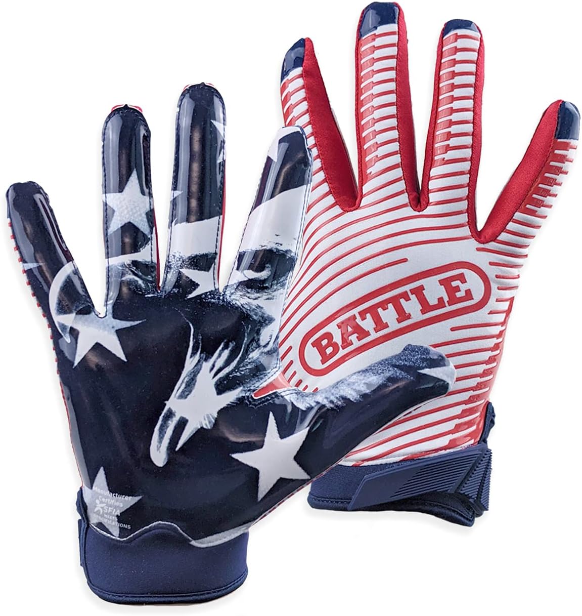 Battle Sports Back of Hand Wide Receiver Football Gloves for Grip
