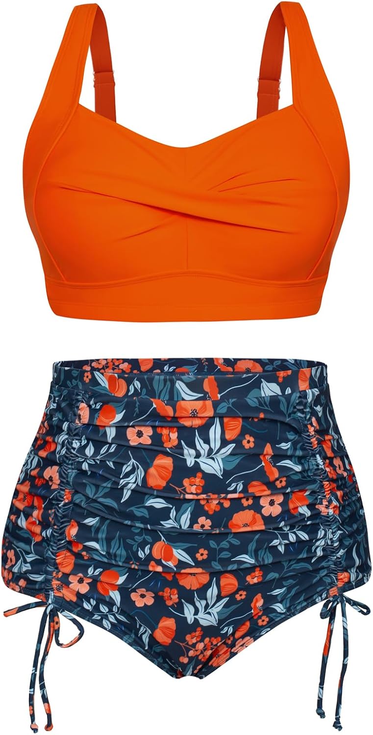 Hanna Nikole Plus Size Two Piece Swimsuit with Twist Front Design