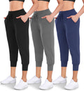 Women's 3 Pack Capri Sweatpants with Pockets - High-Waist Yoga Joggers