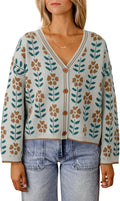 Womens Floral V Neck Cardigan Button Down Knit Sweater - Versatile you