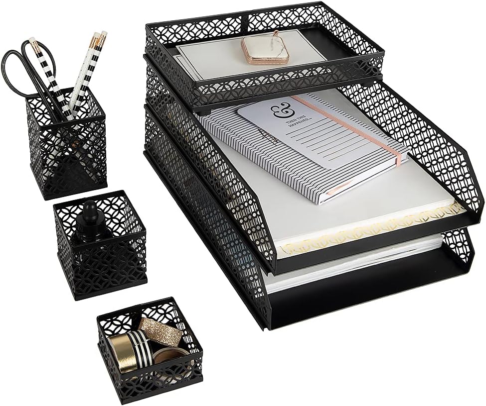 BLU MONACO Black Desk Organizer Set for Women - 6 Pieces