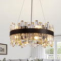 Siljoy Modern Crystal Chandelier Black Round Semi Flush Mount
