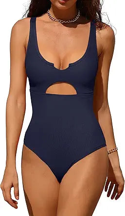 Charmo Ribbed One Piece Swimsuits for Women with Cutout Design
