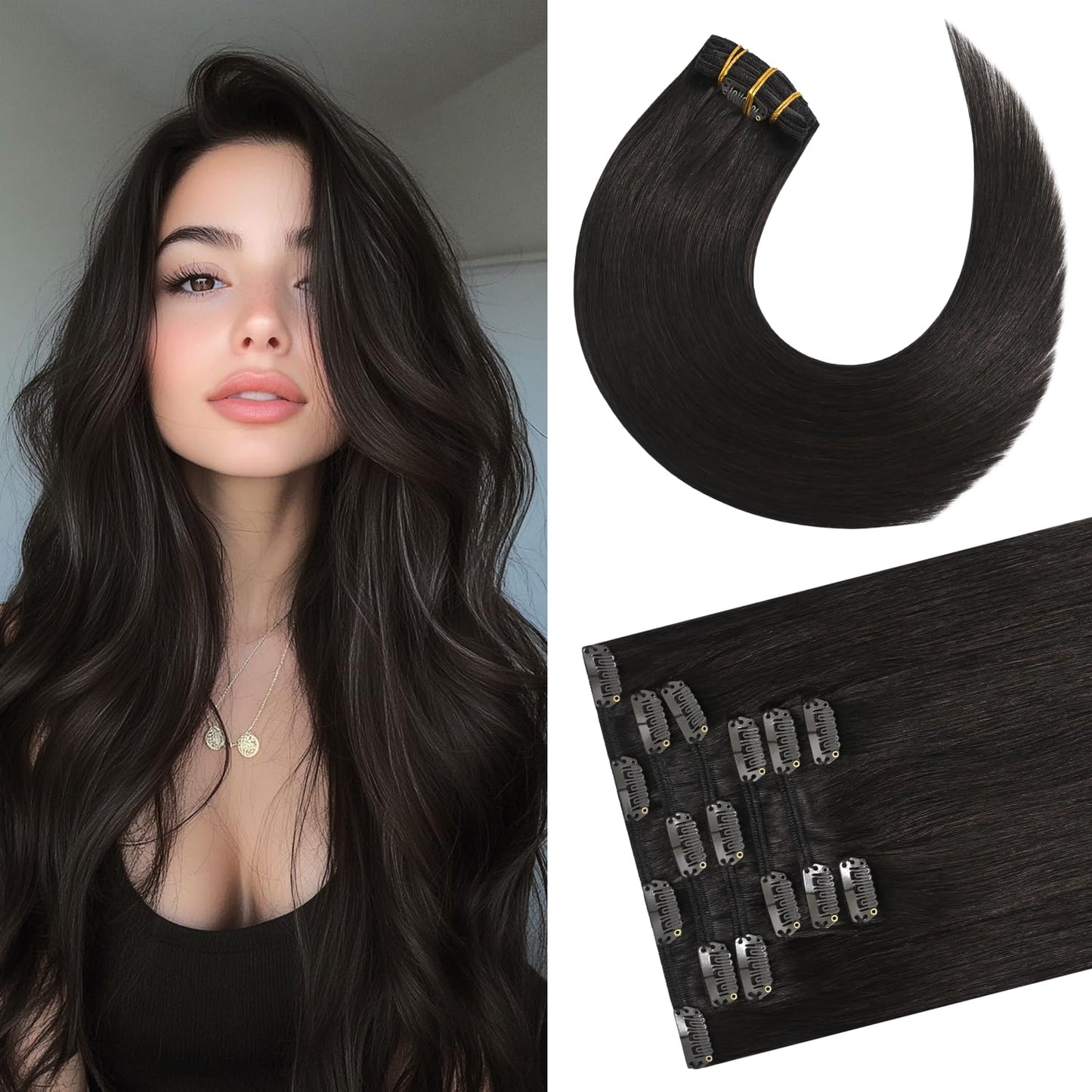 Newfeeling Clip in Hair Extensions Real Human Hair 20 in #2 Dark Brown