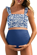Maternity High Waist Bikini Two Piece with Ruffled Hem - Flattering