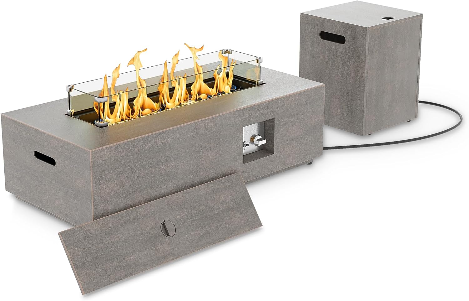 42 Rectangular Propane Fire Pit with Wind Guard and Cover